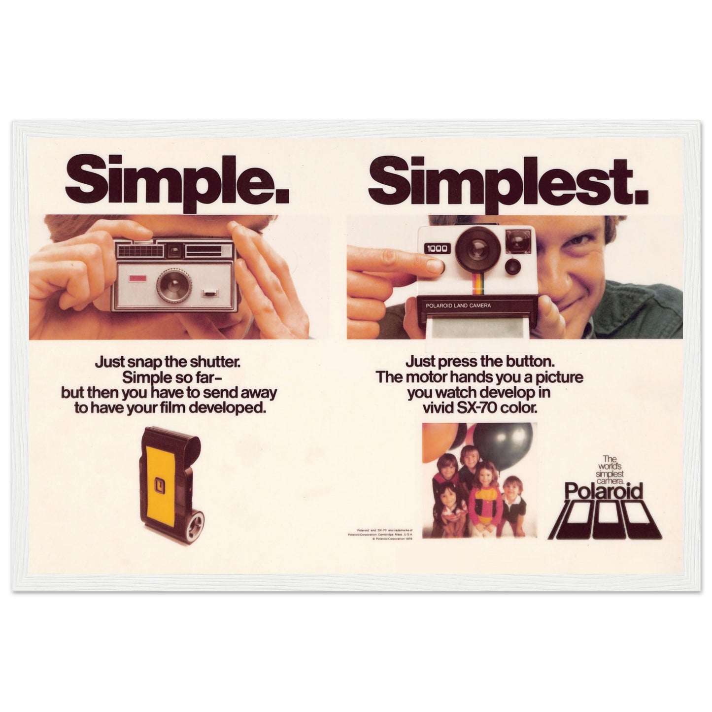 Vintage Polaroid SX-70 camera poster print celebrating retro photography design and classic instant film culture.