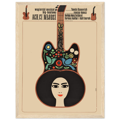 Folk art music poster inspired by Polish festival traditions with vibrant patterns and a classic guitar motif.