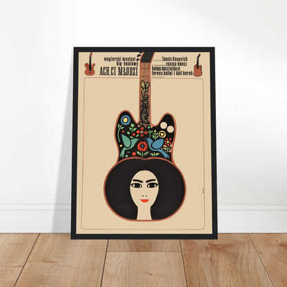 Stunning Polish folk festival poster featuring a guitar and vibrant folk art. Perfect for music lovers, collectors, and cultural event decor.