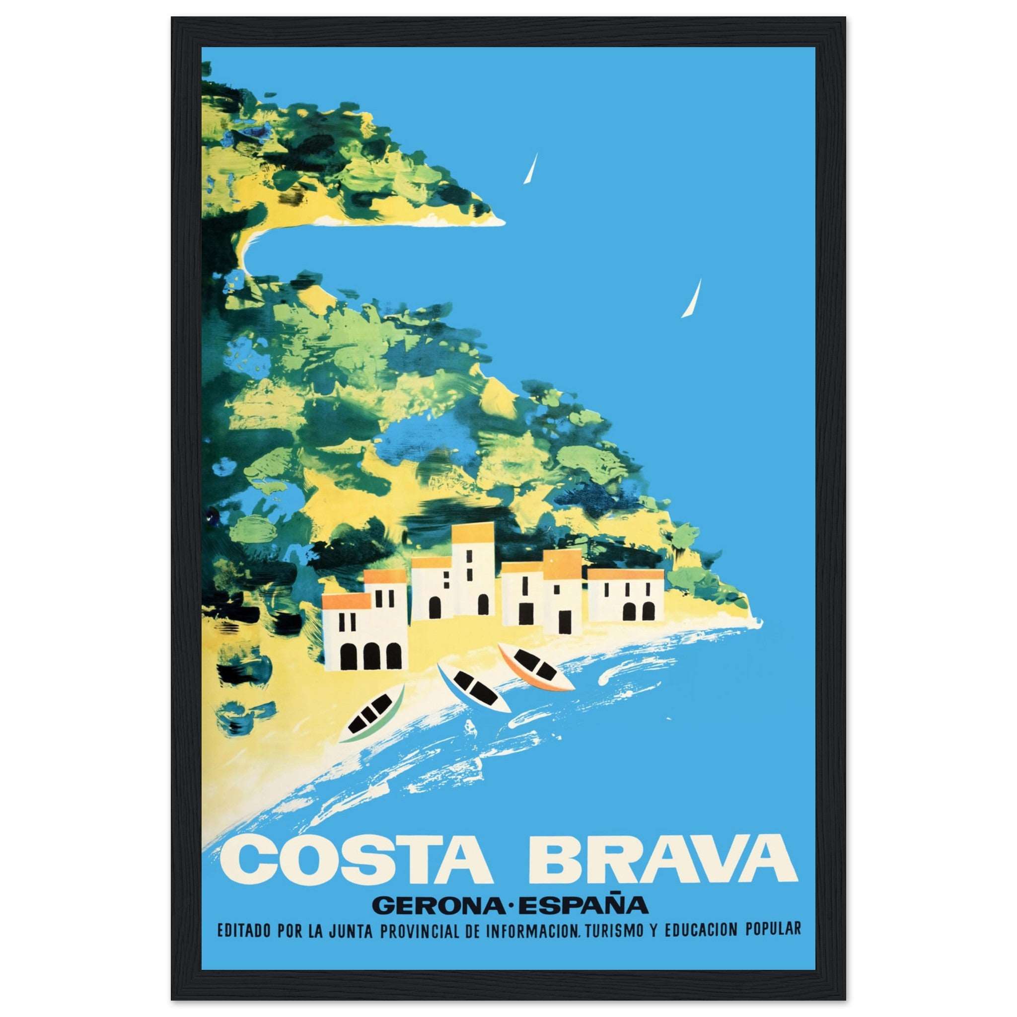 Bring the warm, sun-kissed beaches of Costa Brava into your home with this stunning vintage summer travel poster. Celebrating the beauty of Spain's Mediterranean coastline, this wall art showcases the picturesque landscapes, crystal-clear waters, and relaxed vibes of Costa Brava. Ideal for Spain enthusiasts, travel collectors, or those seeking to add a touch of vintage charm to their living space. Whether decorating your home, office, or beach house, this Costa Brava summer print captures the essence of Med