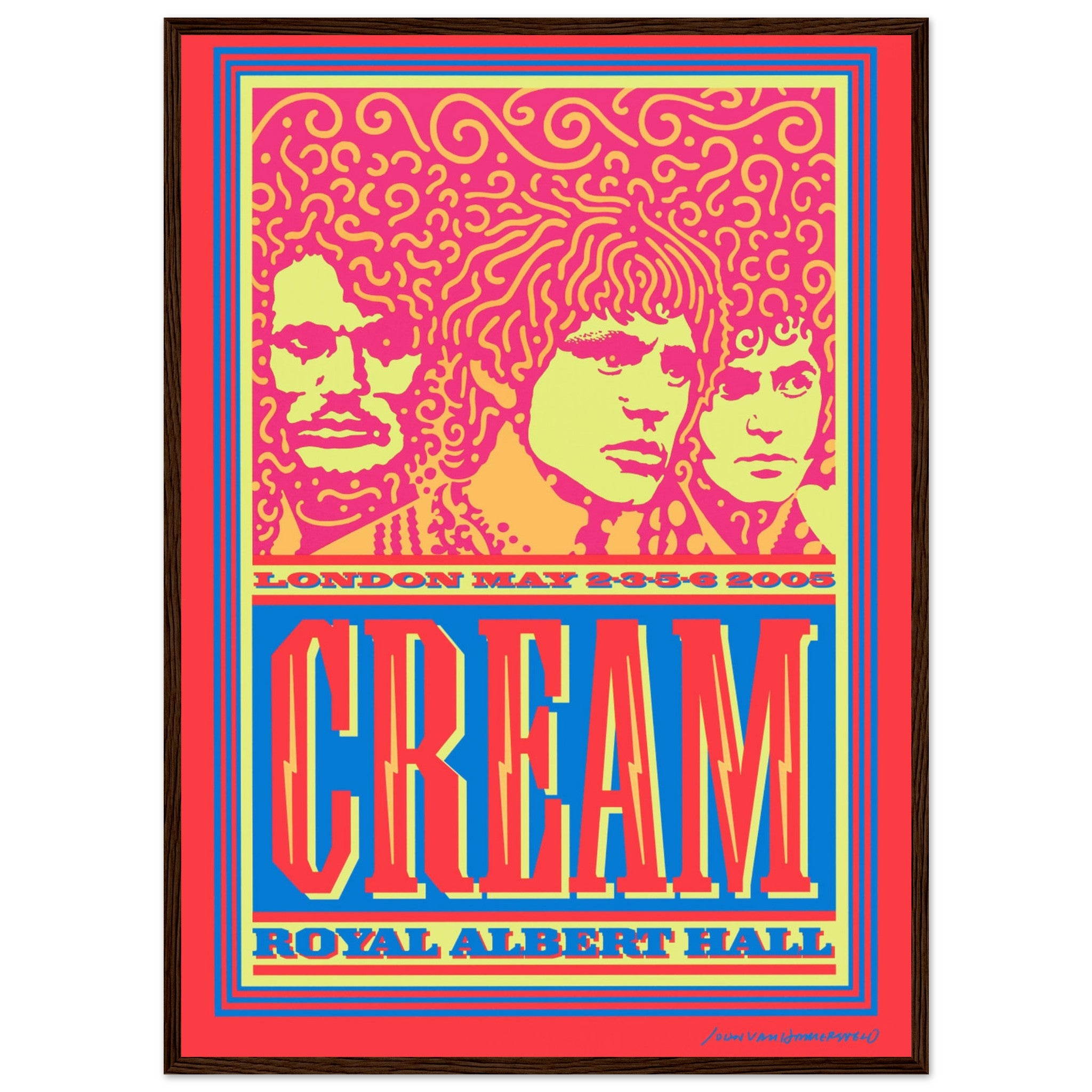 Psychedelic music poster of Cream featuring vivid neon artwork and 1960s concert poster aesthetic — collectible rock wall art.