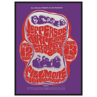 Psychedelic rock poster from San Francisco’s Fillmore Auditorium with Jefferson Airplane and Grateful Dead — perfect for music lovers.