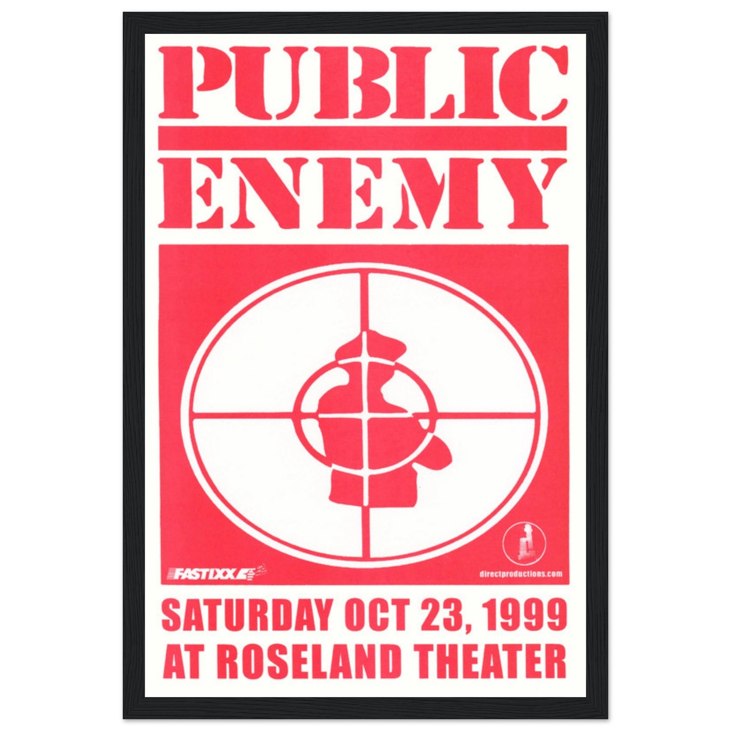 Own a piece of hip-hop history with this Public Enemy 1999 concert poster, featuring the legendary rap group that revolutionized the genre. Known for their politically charged lyrics and powerful beats, Public Enemy remains one of the most influential acts in hip-hop. This vintage concert poster is a must-have for rap fans, hip-hop collectors, and lovers of 90s music memorabilia. Perfect for decorating a music room, studio, or office, this Public Enemy poster captures the energy and legacy of one of hip-hop