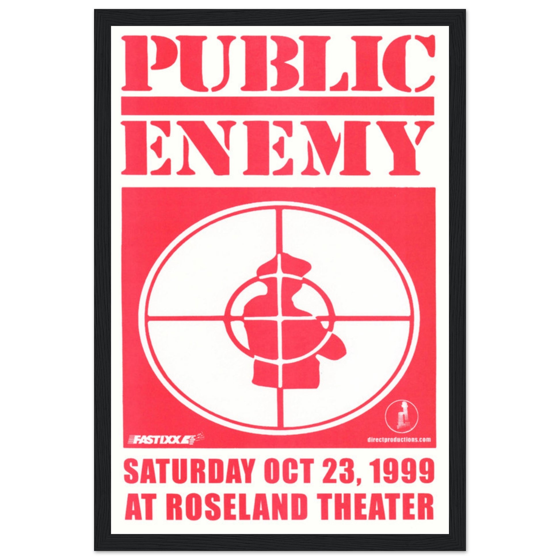 Own a piece of hip-hop history with this Public Enemy 1999 concert poster, featuring the legendary rap group that revolutionized the genre. Known for their politically charged lyrics and powerful beats, Public Enemy remains one of the most influential acts in hip-hop. This vintage concert poster is a must-have for rap fans, hip-hop collectors, and lovers of 90s music memorabilia. Perfect for decorating a music room, studio, or office, this Public Enemy poster captures the energy and legacy of one of hip-hop