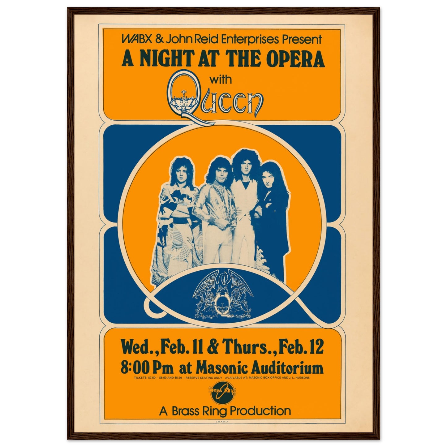 1970s Queen tour poster with group portrait and vintage typography — perfect for classic rock and music art collectors.