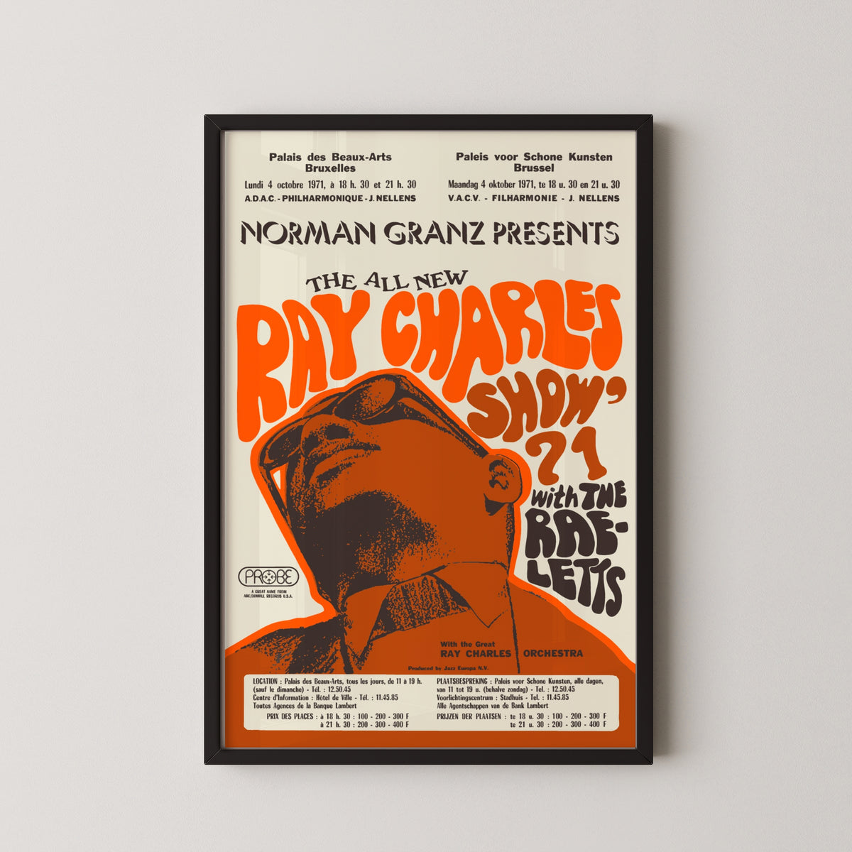 ray charles concert poster – black frame mockup
