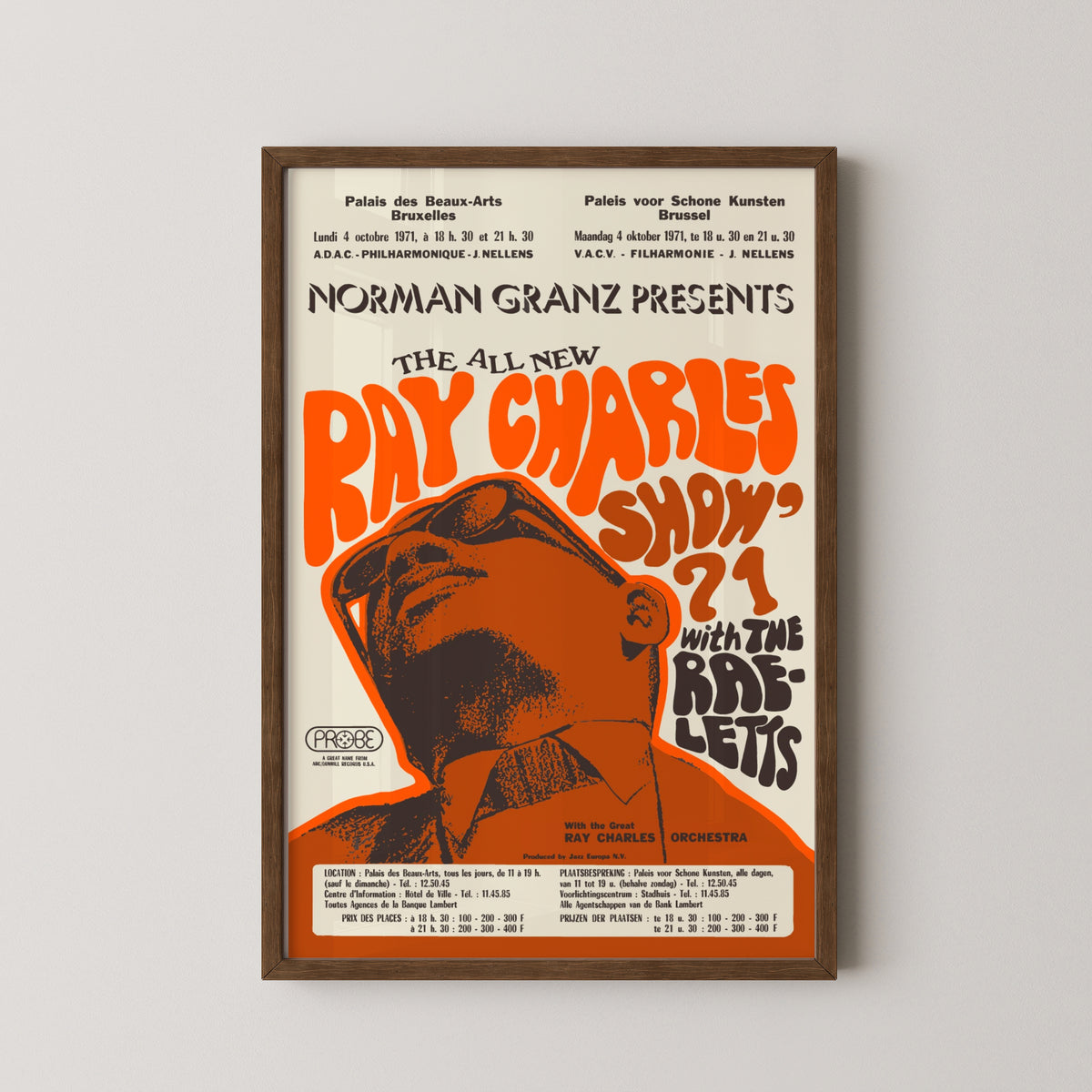 ray charles concert poster – darkwood frame mockup