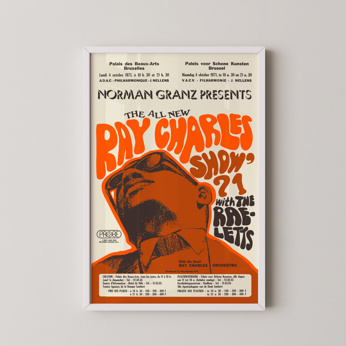 ray charles concert poster – white frame mockup