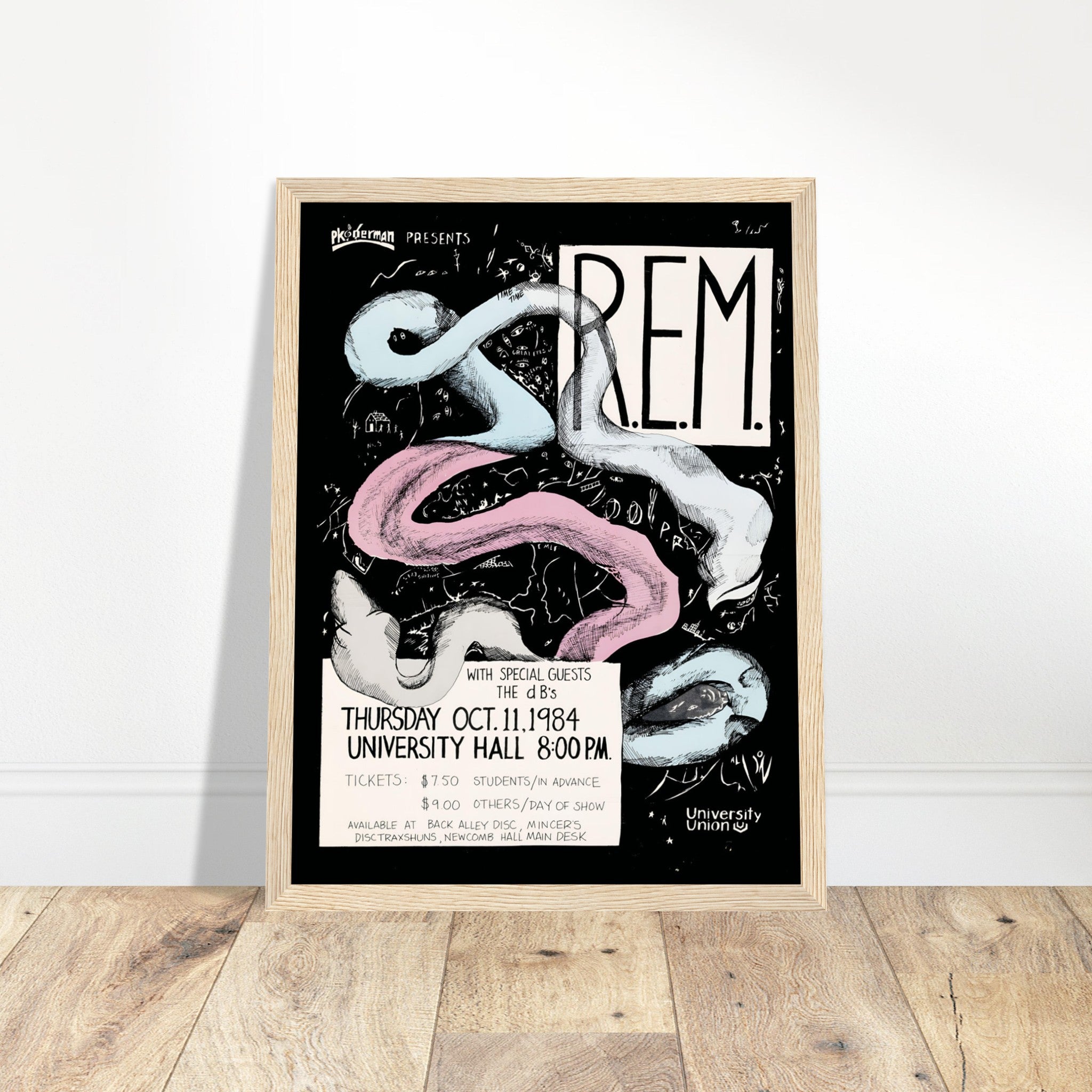 Iconic R.E.M. vintage concert poster, celebrating the legendary alternative rock band’s historic performances. Perfect for collectors & music lovers. Shop now!