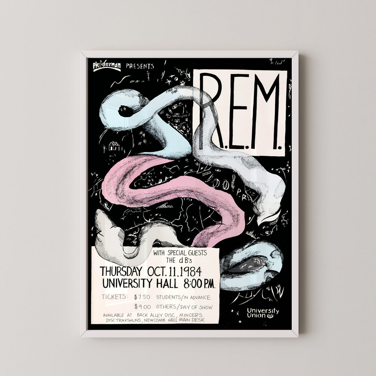 rem vintage concert poster – white frame mockup