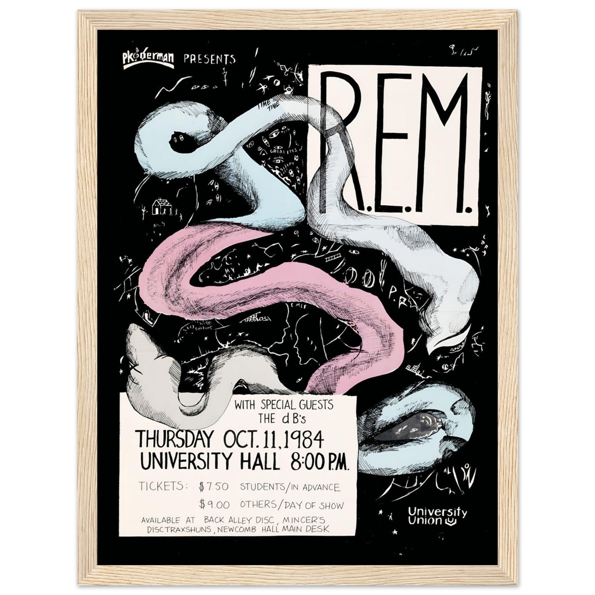 Iconic R.E.M. vintage concert poster, celebrating the legendary alternative rock band’s historic performances. Perfect for collectors & music lovers. Shop now!