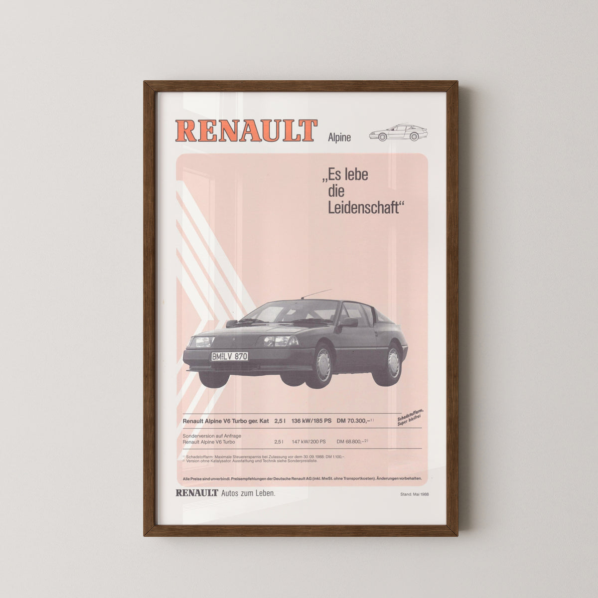 renault alpine vintage poster – darkwood frame mockup