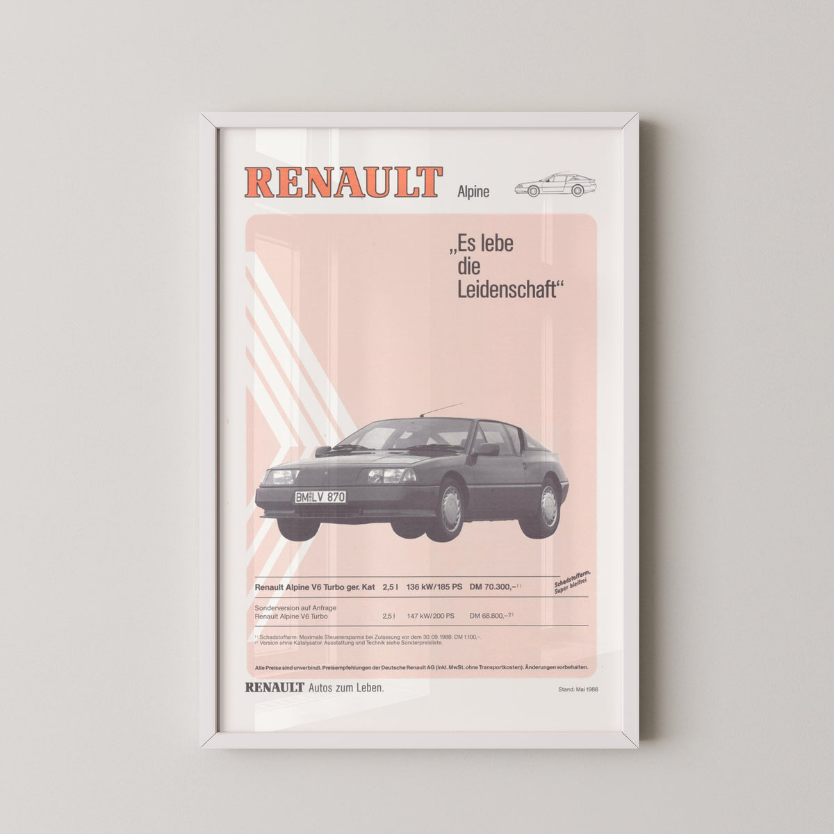 renault alpine vintage poster – white frame mockup
