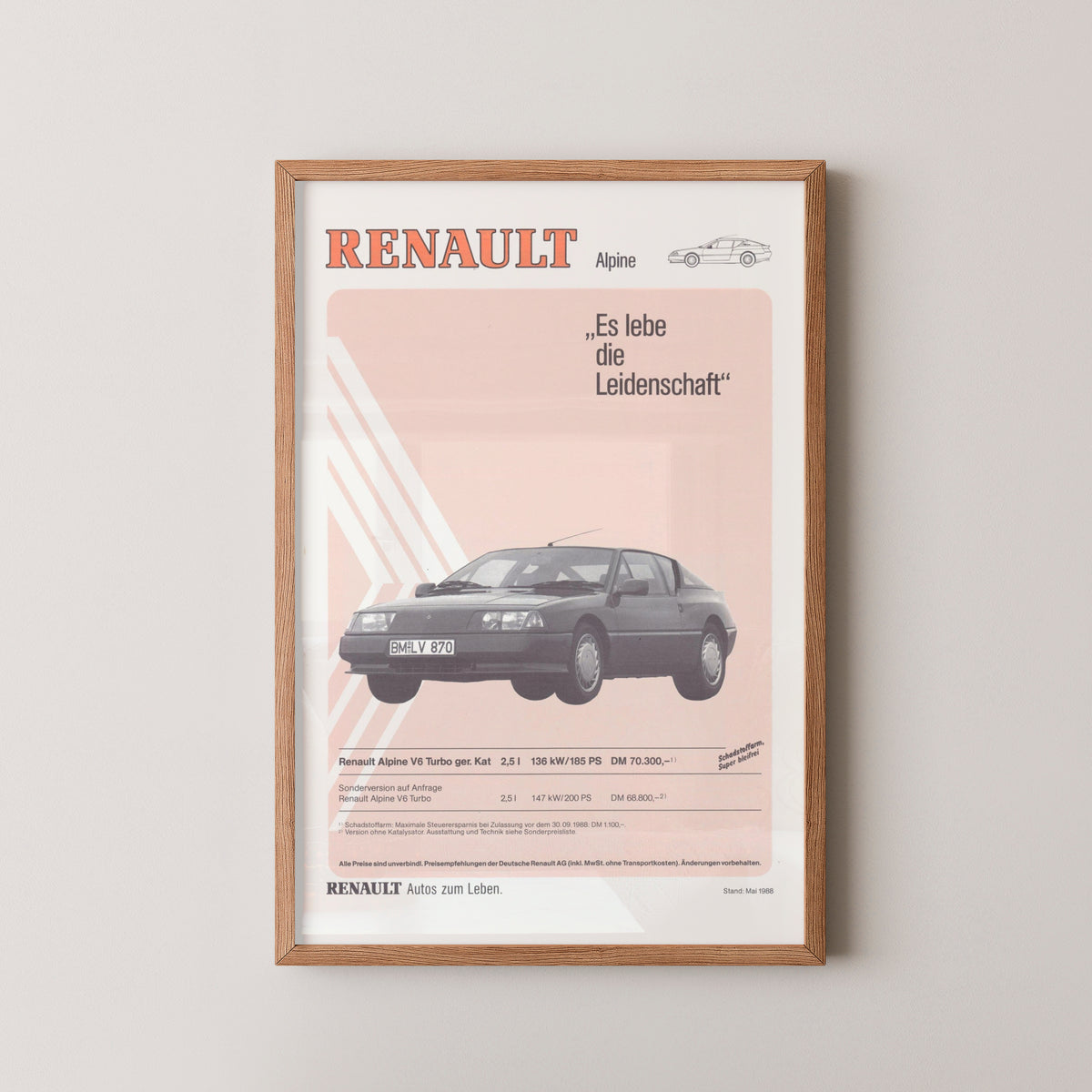renault alpine vintage poster – wood frame mockup