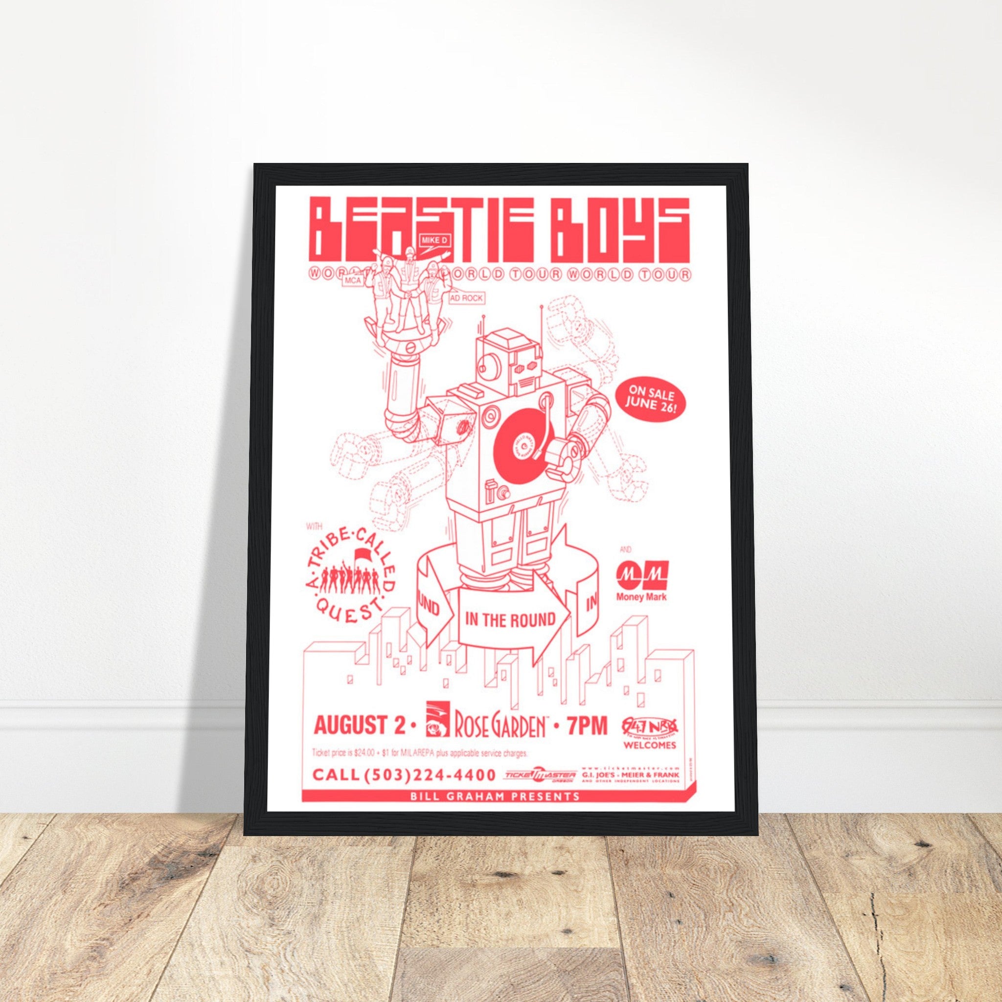 Relive the iconic Beastie Boys Intergalactic concert with this vintage poster. Perfect for any hip-hop fan or music collector. Shop now for this retro wall art!