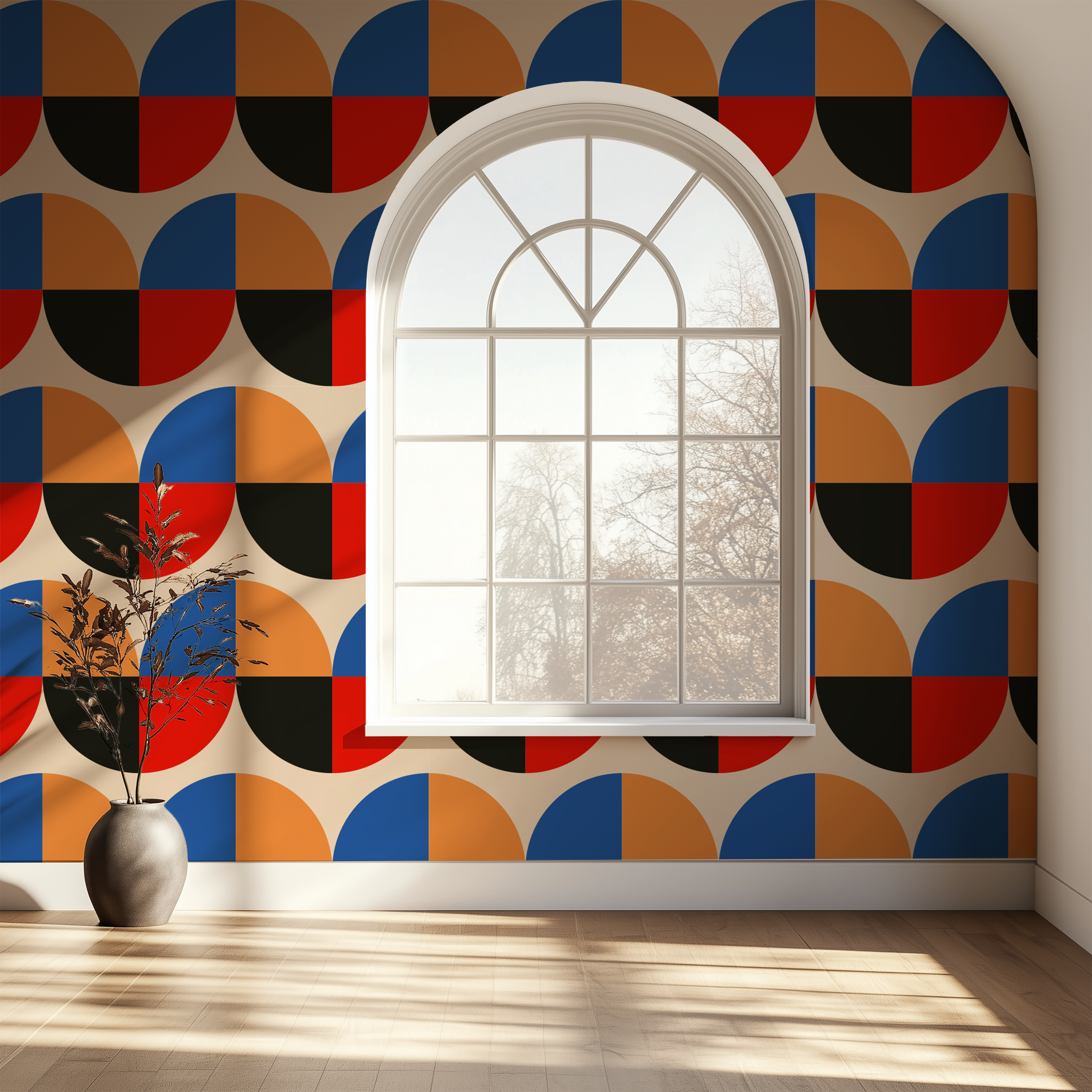 geometric wallpaper, circle pattern wallpaper, retro wall mural, modern wallpaper design, designer wallpaper, feature wall wallpaper