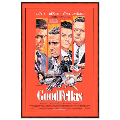 Retro mafia movie artwork from Goodfellas with illustrated characters and gun imagery