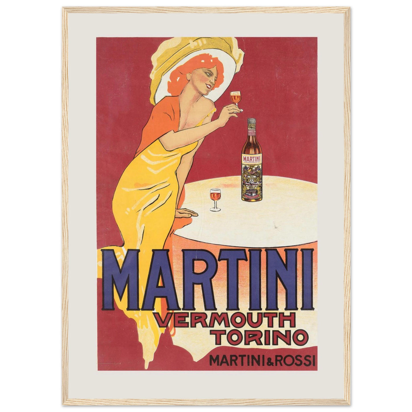 Retro Martini & Rossi Vermouth poster from Torino, Italy, featuring elegant vintage design and classic Italian aperitif advertising style.