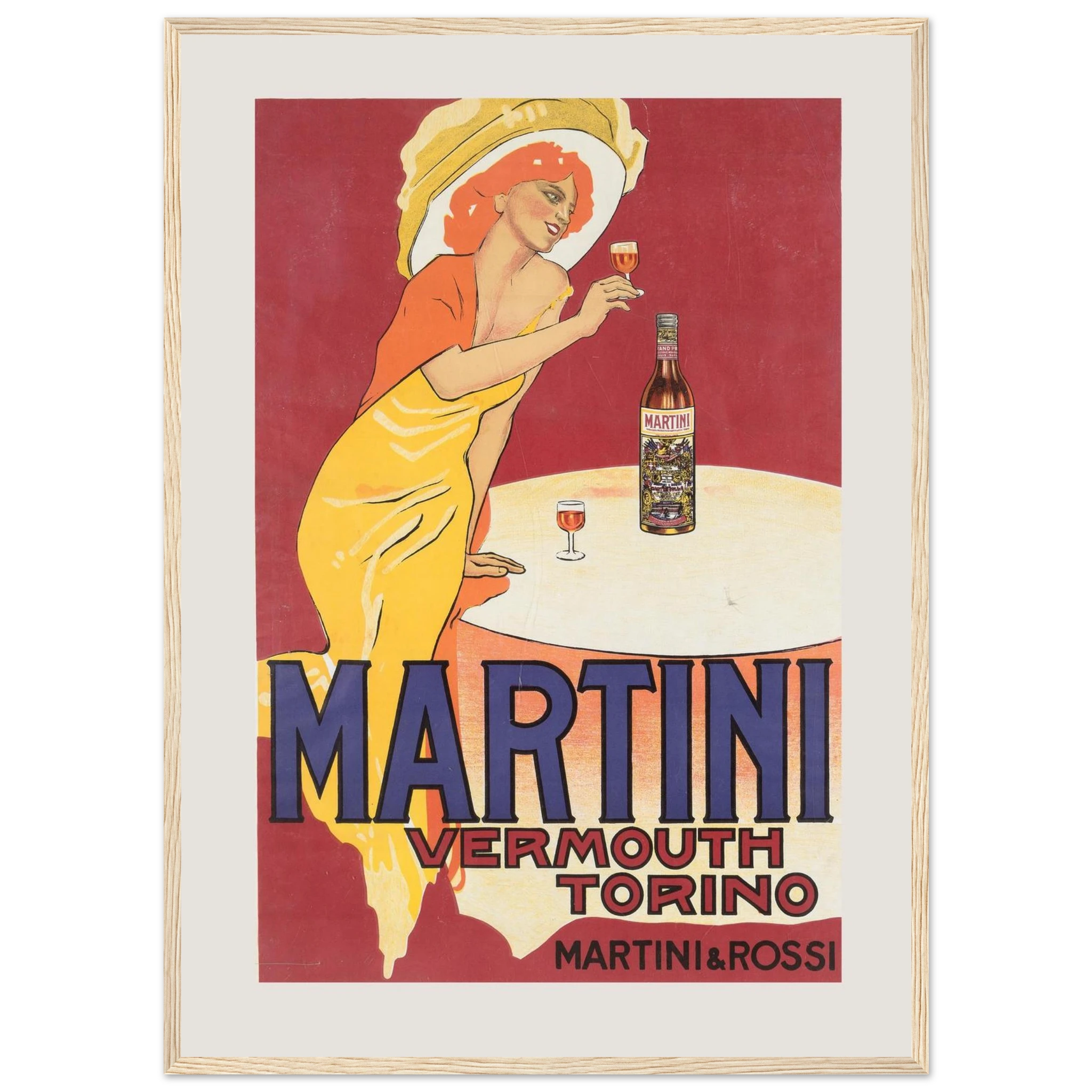 Retro Martini & Rossi Vermouth poster from Torino, Italy, featuring elegant vintage design and classic Italian aperitif advertising style.