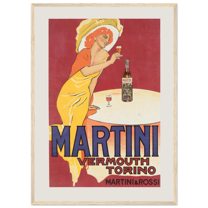 Retro Martini & Rossi Vermouth poster from Torino, Italy, featuring elegant vintage design and classic Italian aperitif advertising style.