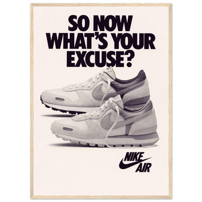 Retro Nike sports advertising poster showcasing vintage Air sneakers and minimalist 80s-style typography — perfect wall decor.