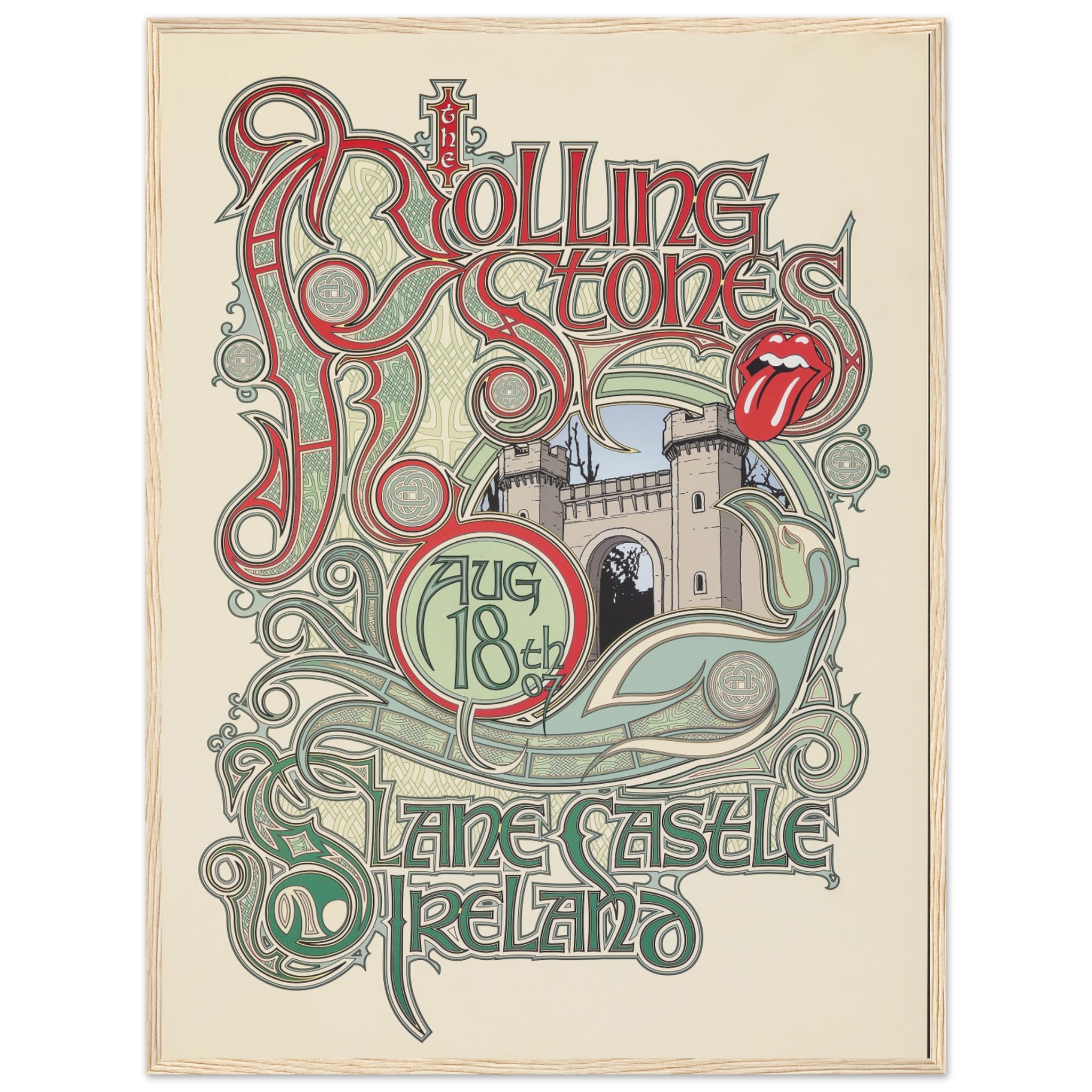 Collectible Rolling Stones Ireland music poster with detailed vintage artwork