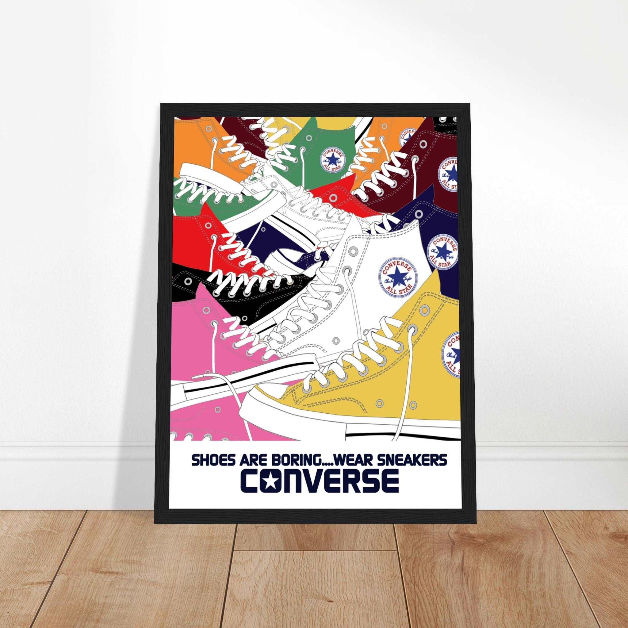 Step into the world of timeless fashion with this Converse All Stars vintage ad poster. Featuring the legendary Converse All Star sneakers, this artwork celebrates one of the most iconic footwear brands in history. The retro sneakers design adds a touch of classic style to any space, making it an ideal piece for sneaker enthusiasts, vintage ad collectors, and fans of streetwear culture. Whether you're looking to decorate your home, office, or personal sneaker shop, this poster is perfect for expressing your