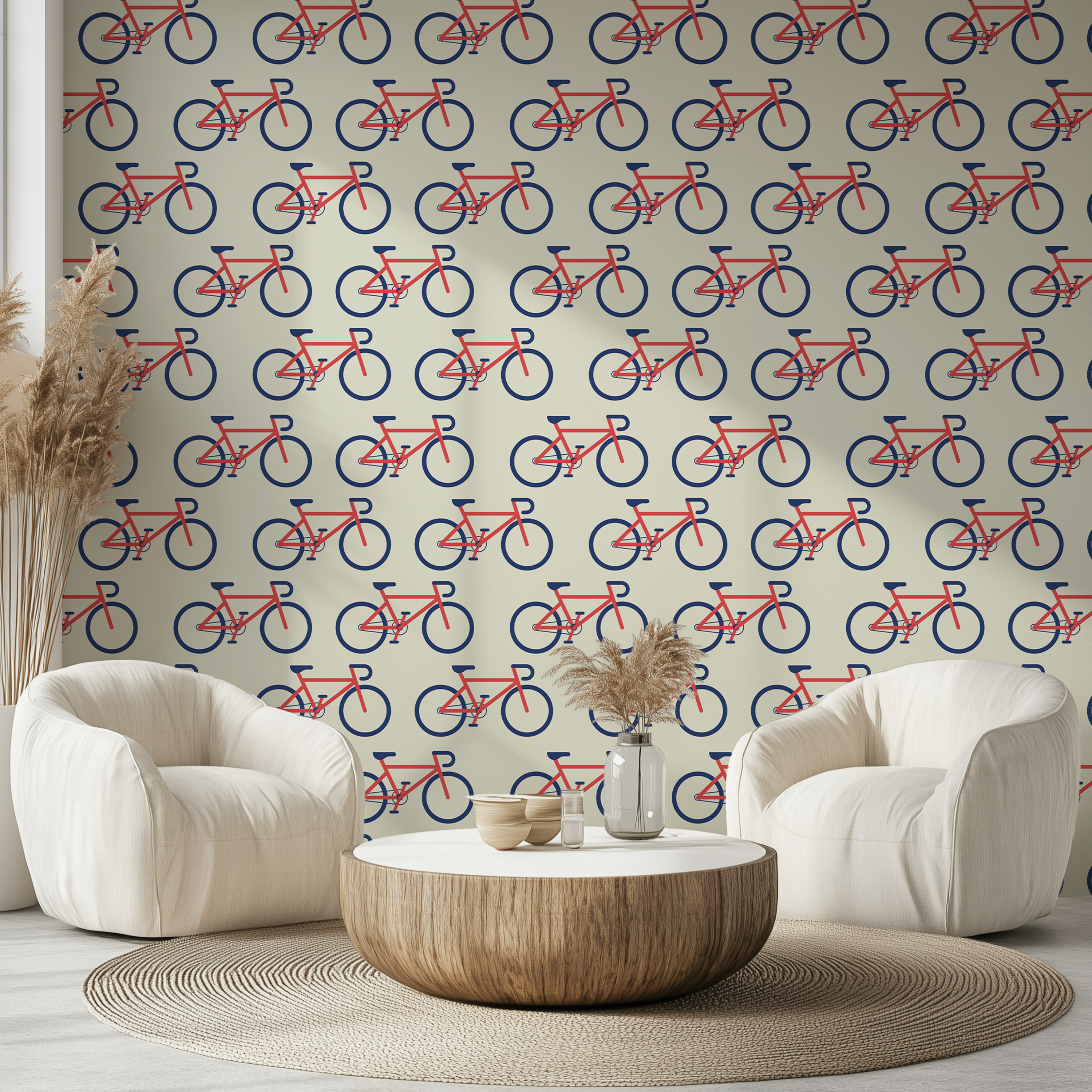 Road cycling wallpaper featuring graphic red bike illustrations