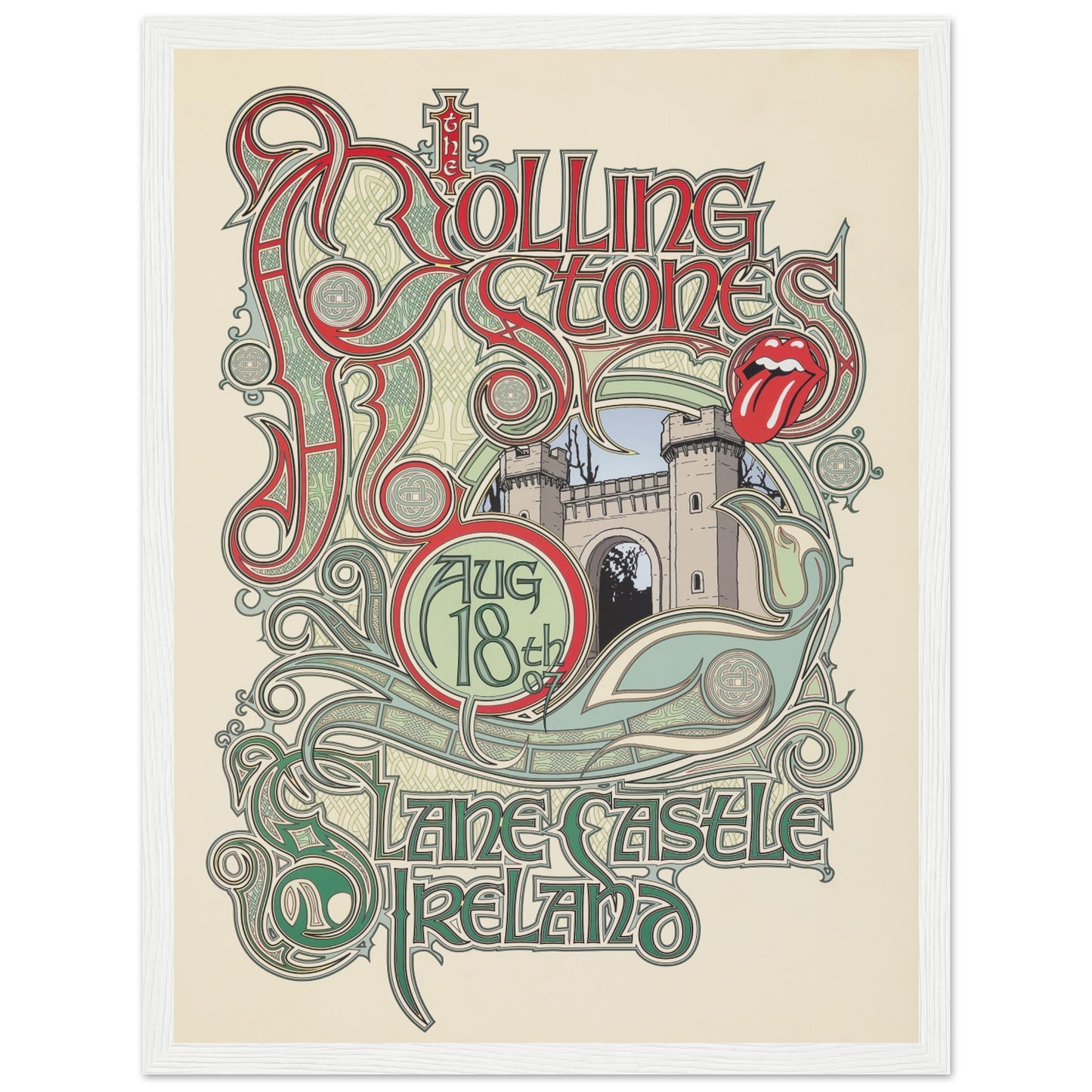 Rolling Stones Slane Castle concert artwork with Celtic inspired typography