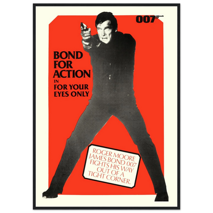 Wall art print featuring Roger Moore in For Your Eyes Only, celebrating the golden era of James Bond with vibrant 80s-style artwork.