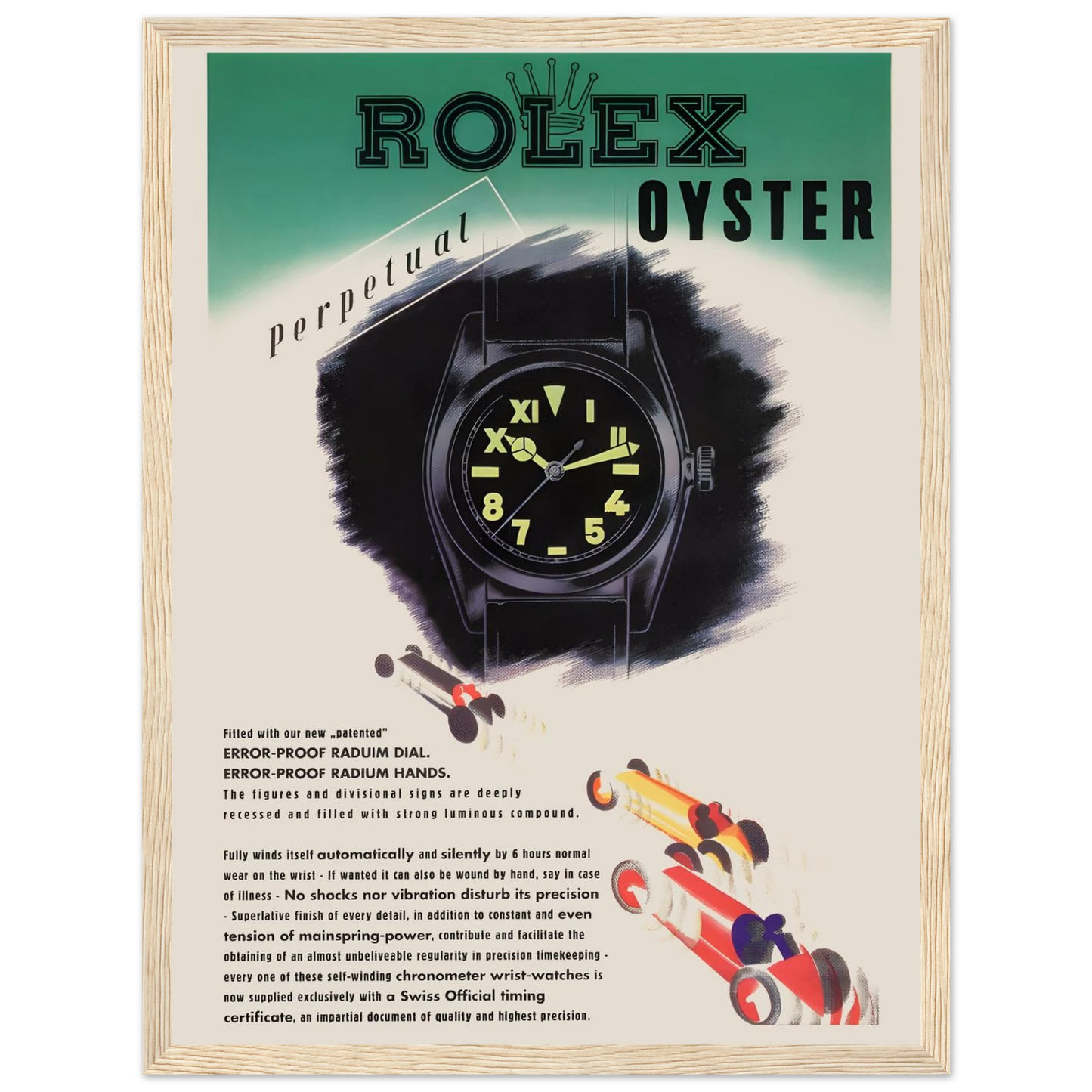 Classic timepiece wall art featuring the Rolex Oyster Perpetual, symbolizing elegance, precision, and the legacy of luxury watch design.