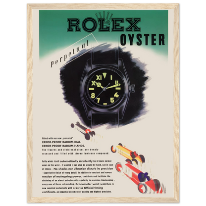 Classic timepiece wall art featuring the Rolex Oyster Perpetual, symbolizing elegance, precision, and the legacy of luxury watch design.