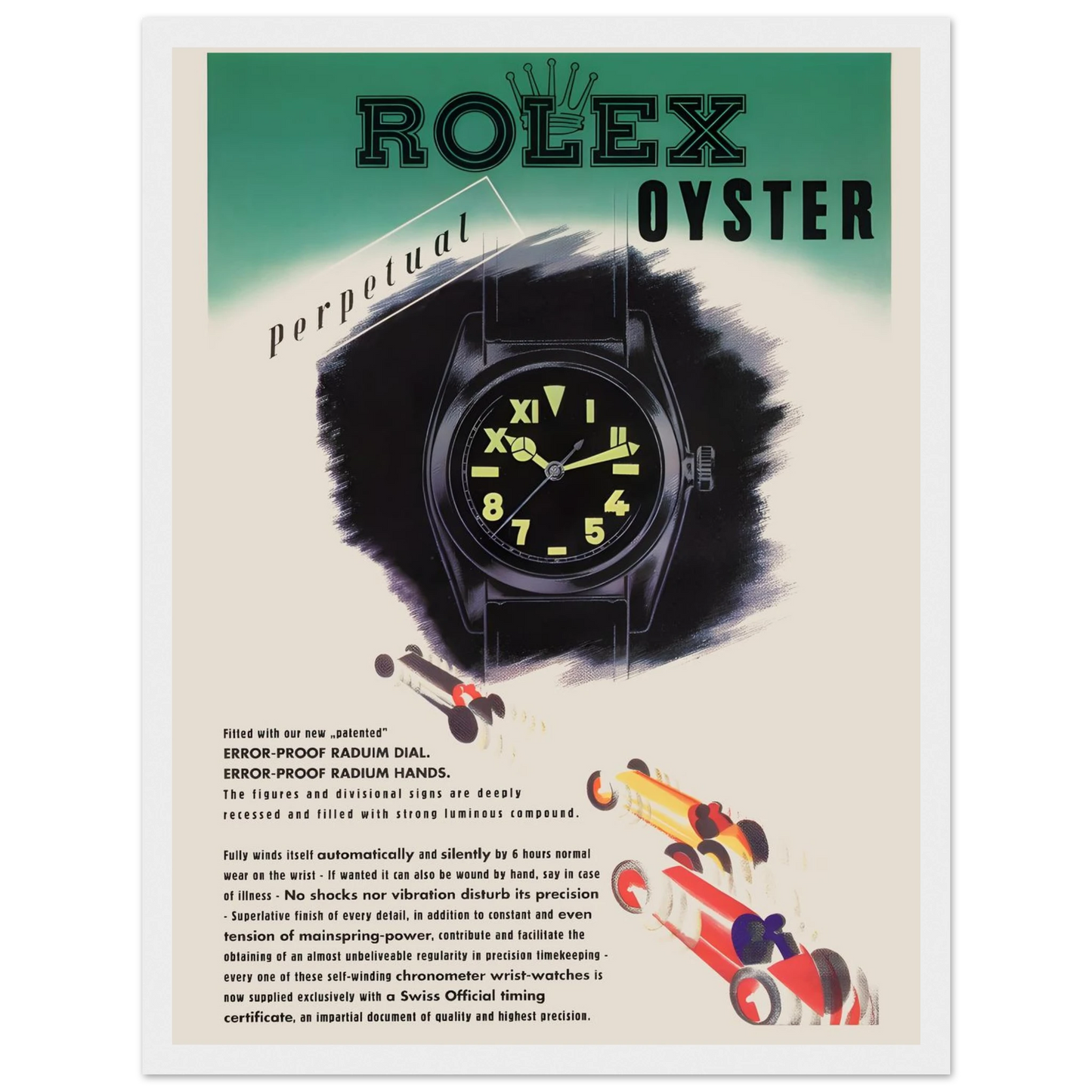 Luxury decor poster inspired by the Rolex Oyster Perpetual, a sophisticated art print for collectors, boutiques, or modern interiors.