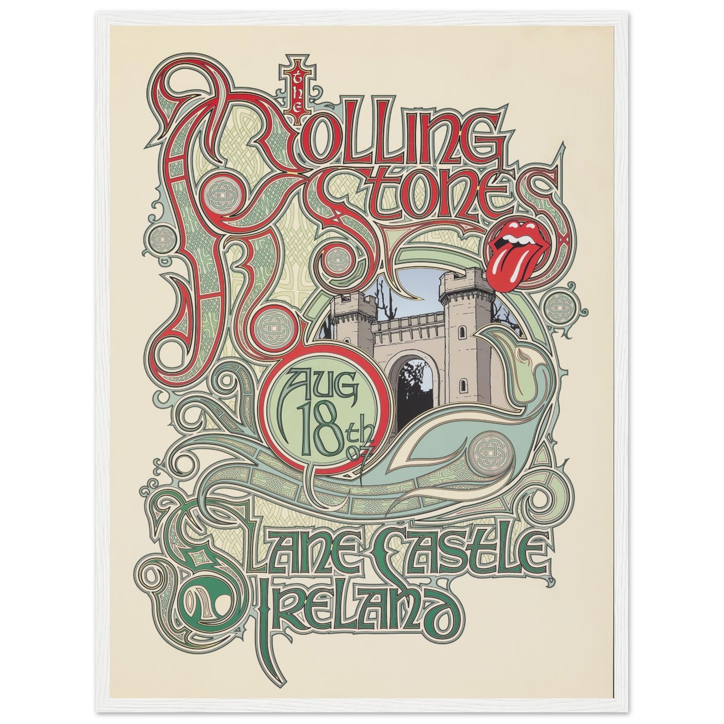 Retro rock music wall art featuring the Rolling Stones Ireland concert illustration