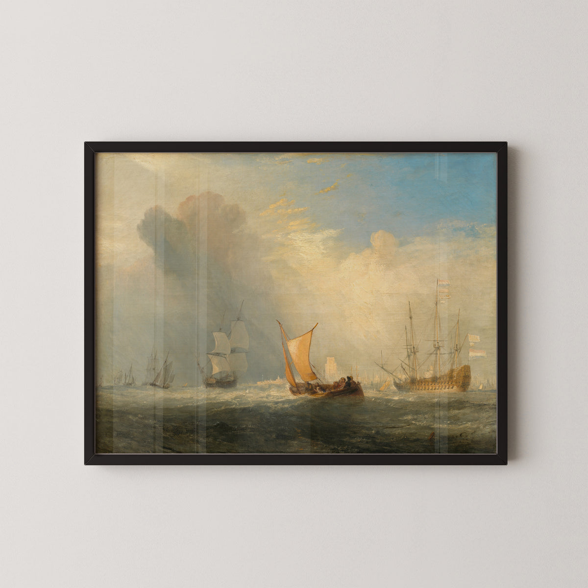 Rotterdam Ferry-Boat by J. M. W. Turner, harbor scene with a passenger ferry in a black frame
