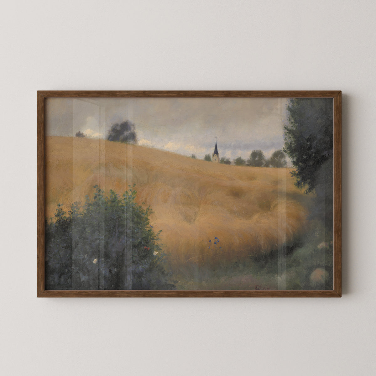 Fritz Syberg's Rugmark ved Svanninge landscape art print shown in a dark wood frame