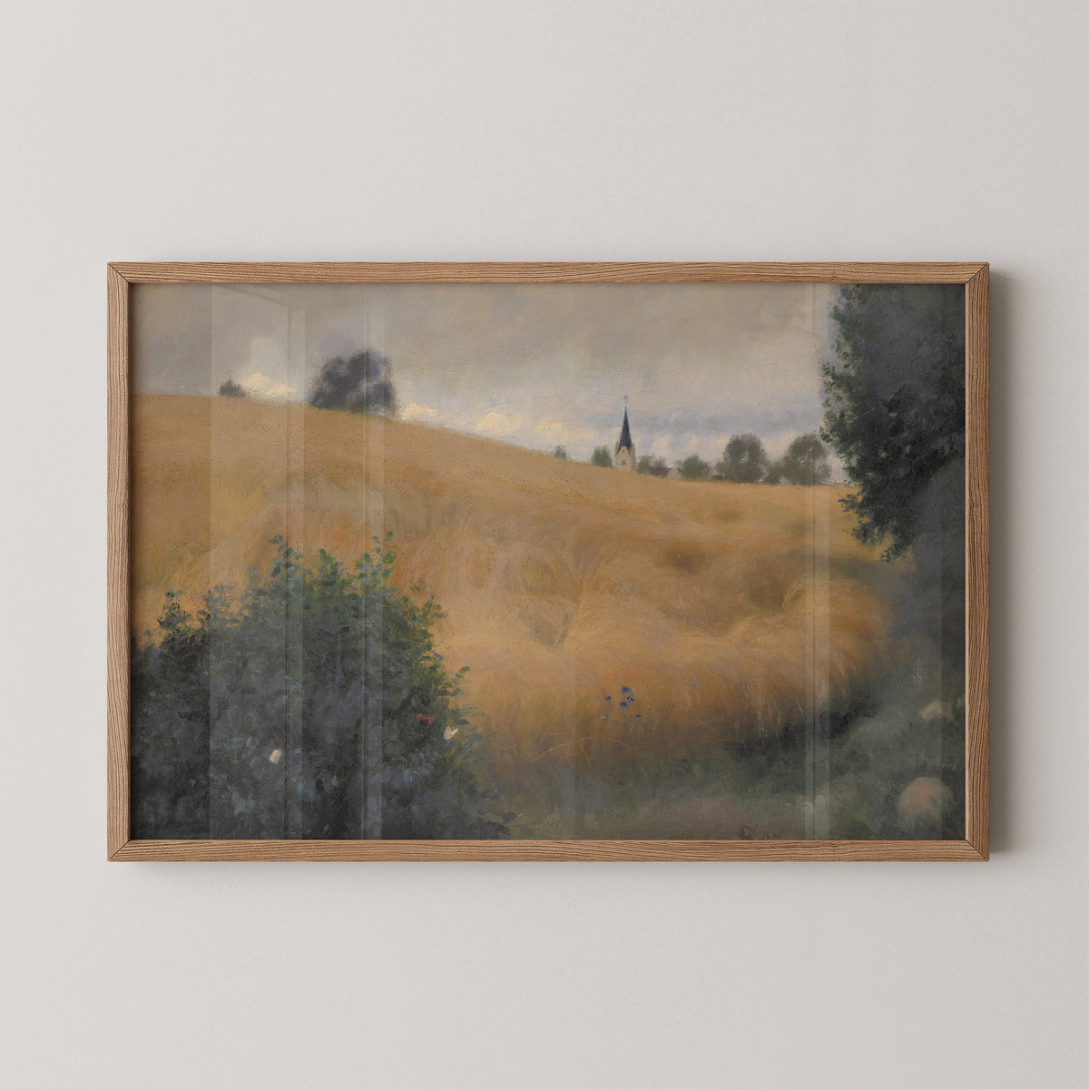 Natural wood-framed Fritz Syberg reproduction of a rye field near Svanninge