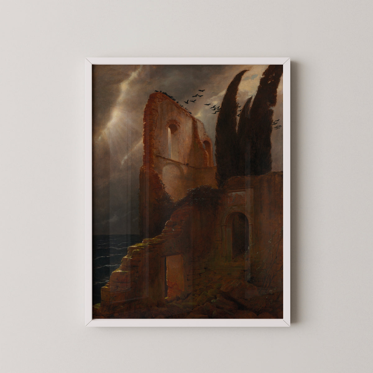 Ruin by the Sea by Arnold Böcklin, art print in a white frame