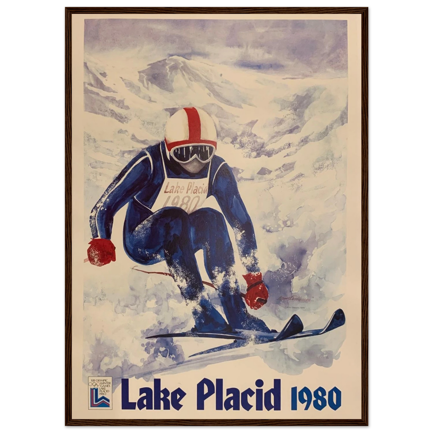 Ski poster print of Salt Lake City, celebrating the golden age of American winter sports with vibrant retro travel art style.