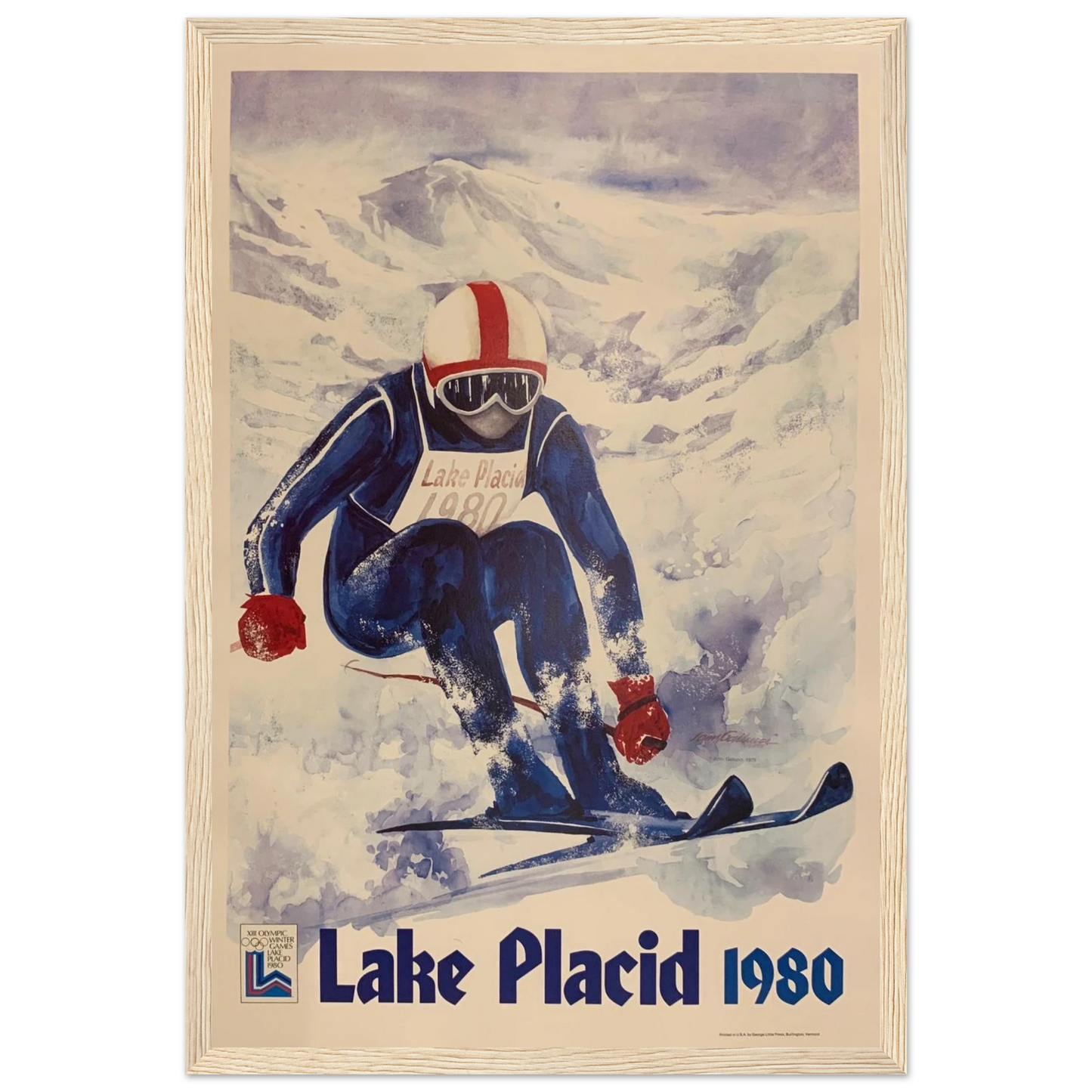 Retro wall art print of Salt Lake winter skiing, featuring 1980s color palettes and iconic ski culture imagery.