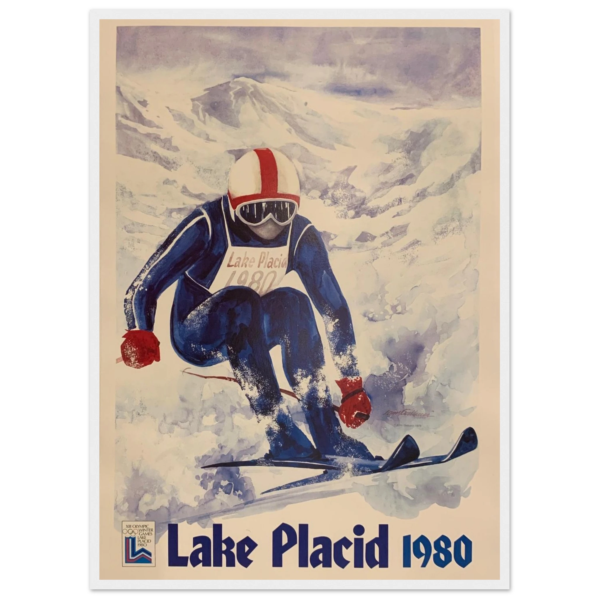Vintage Salt Lake City winter ski poster featuring bold 1980s design, retro ski fashion, and classic Utah mountain scenery.