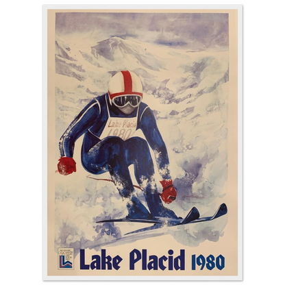 Vintage Salt Lake City winter ski poster featuring bold 1980s design, retro ski fashion, and classic Utah mountain scenery.