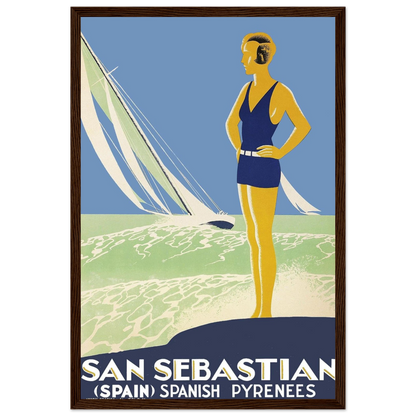 Vintage San Sebastián sea poster featuring La Concha Bay and the Basque coastline, blending Spanish seaside charm with classic travel art style.