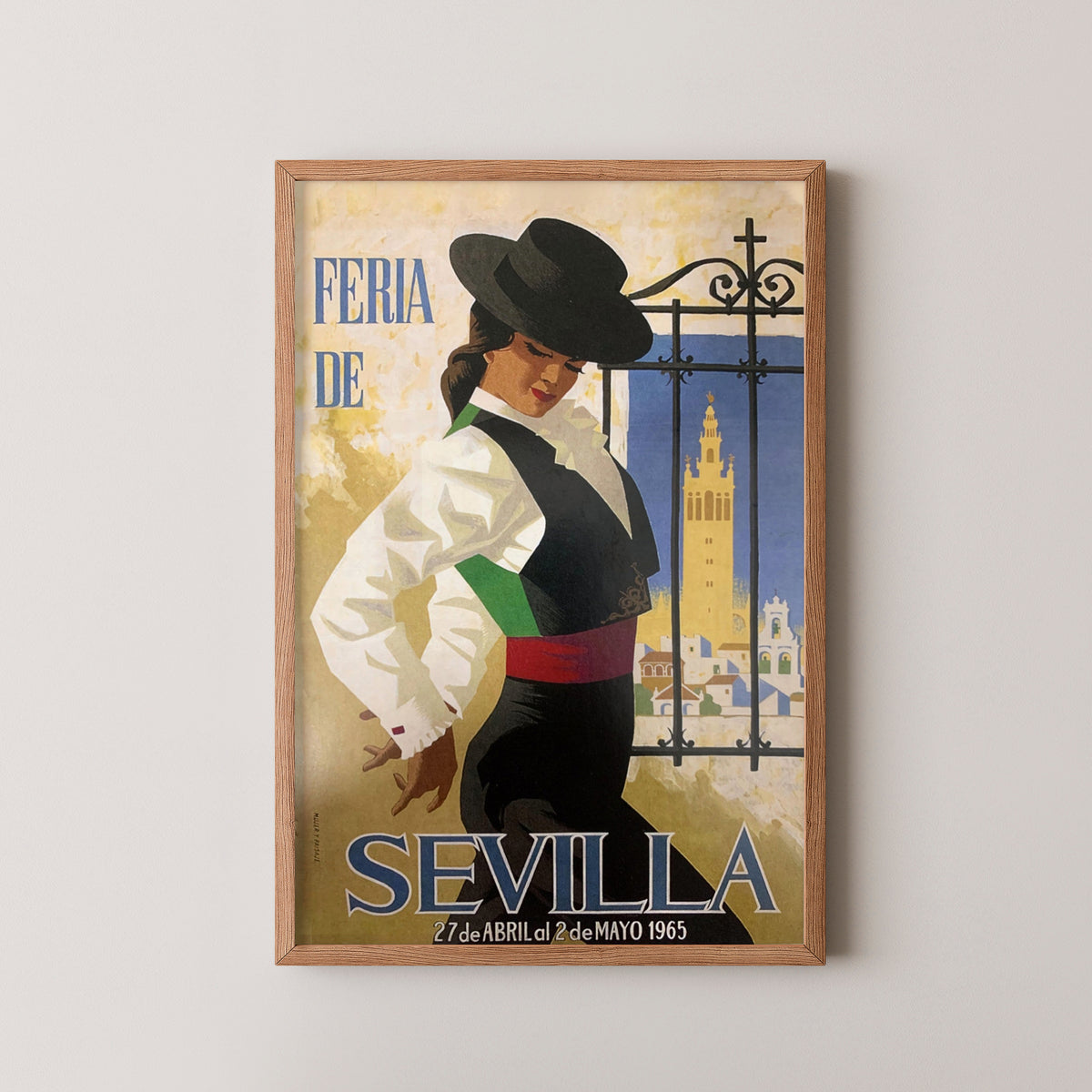 sevilla spain feria poster – wood frame mockup