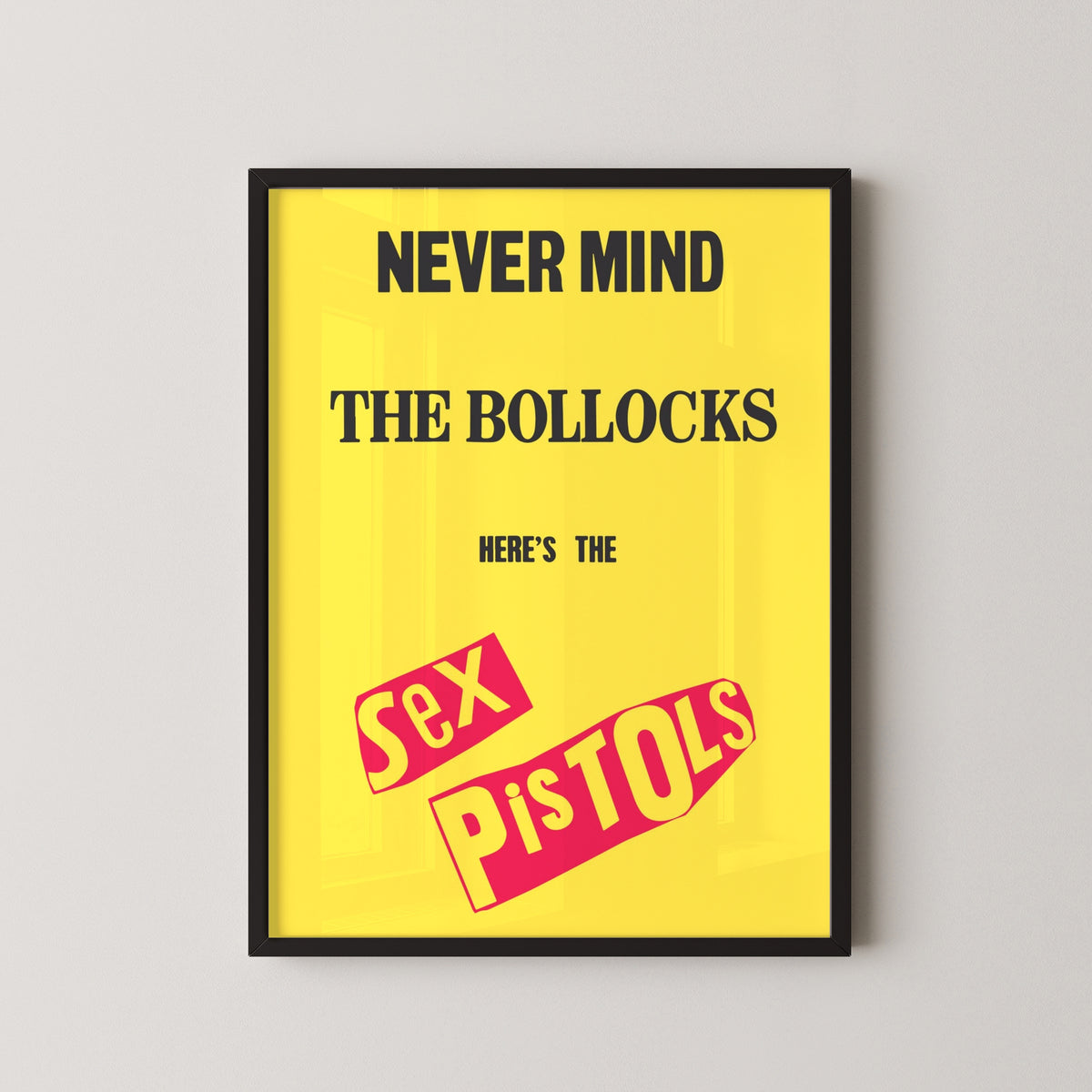 Never Mind the Bollocks Poster – Sex Pistols Album Art – black frame mockup