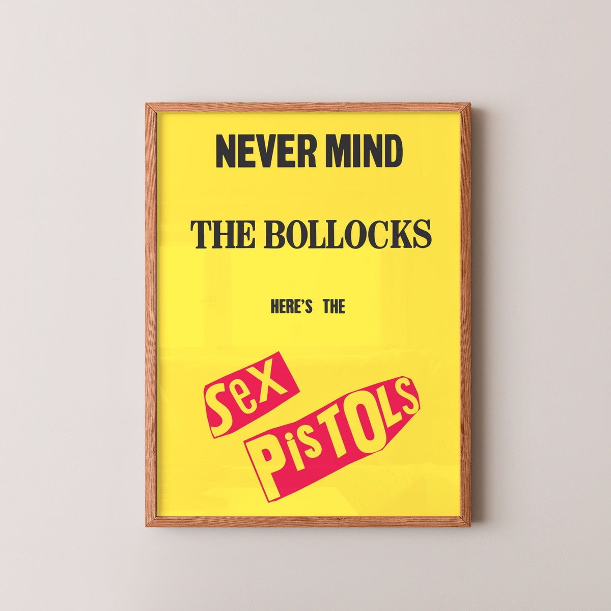 Never Mind the Bollocks Poster – Sex Pistols Album Art – wood frame mockup