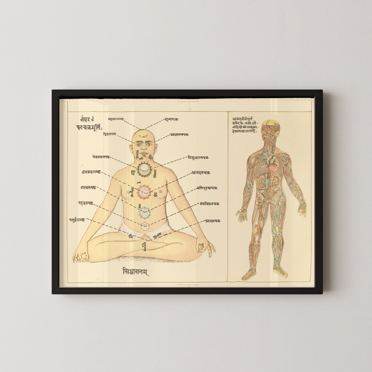 six chakras yoga poster – black frame mockup