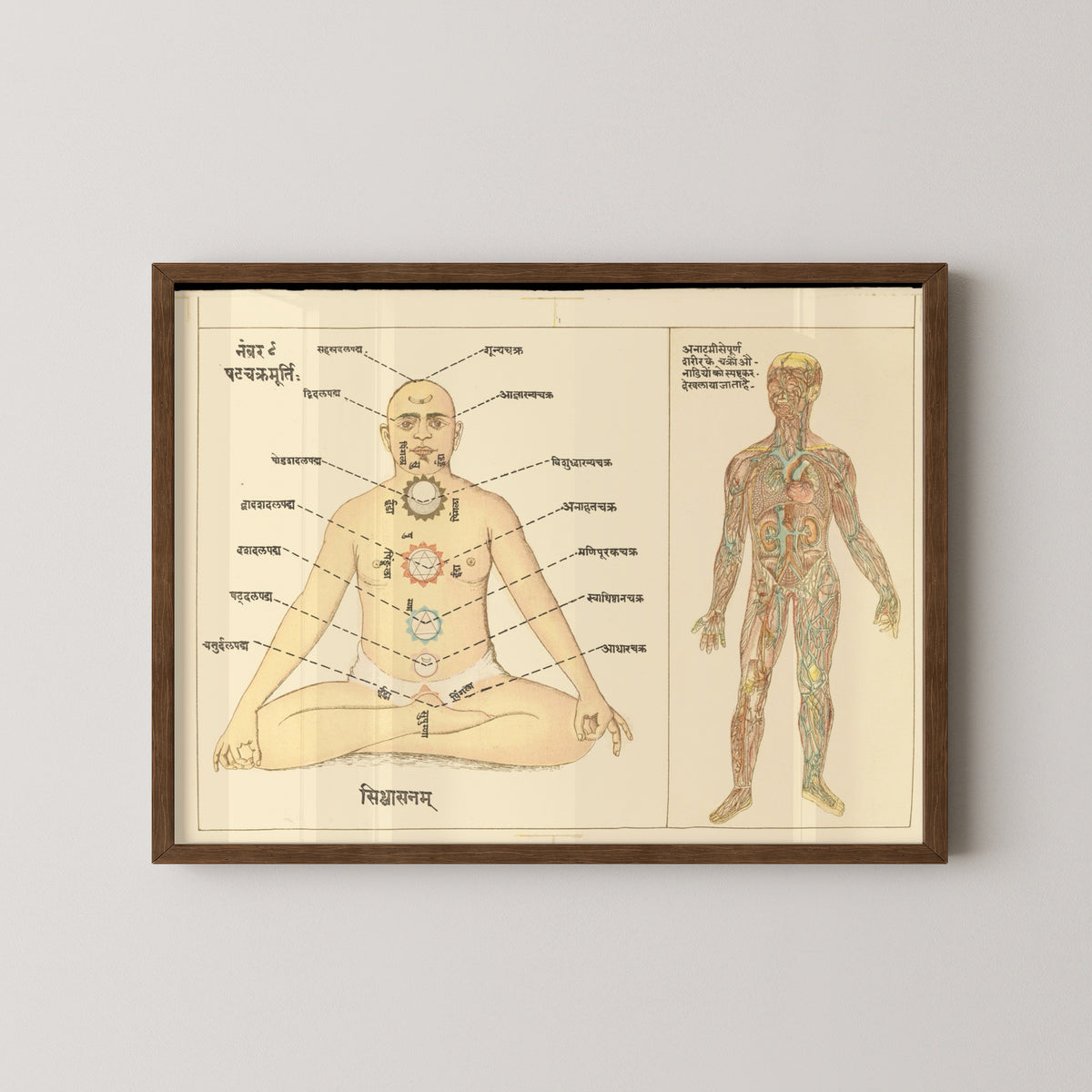 six chakras yoga poster – darkwood frame mockup