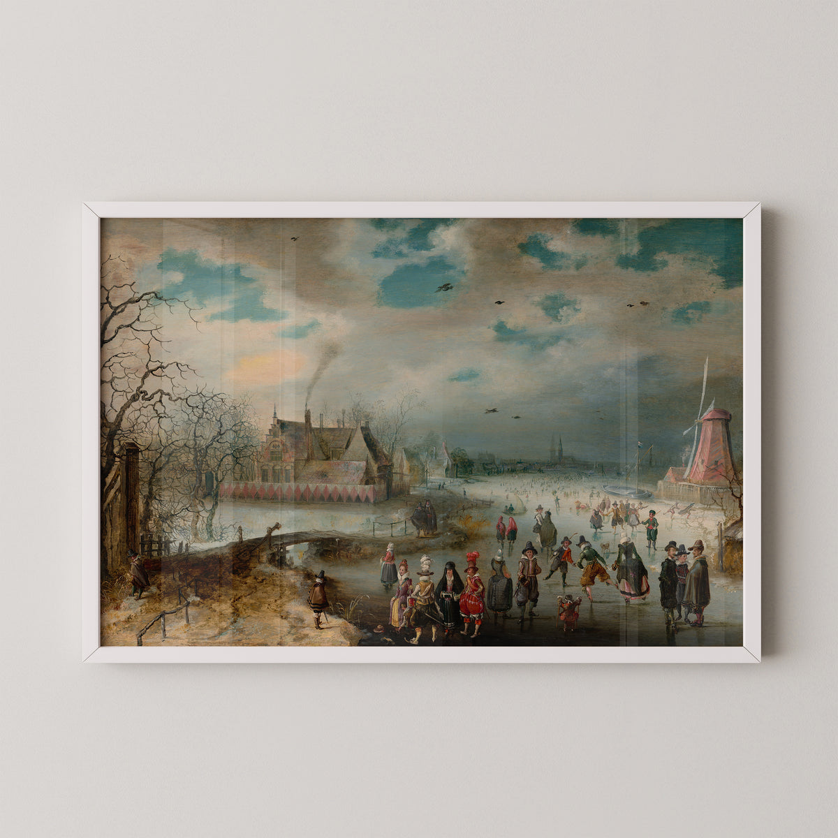 White-framed Adam van Breen art print with crowds on the ice beneath blue sky and gray clouds