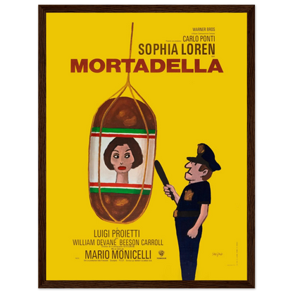 Vintage Italian film poster of Mortadella starring Sophia Loren, blending humor, elegance, and retro European movie design.